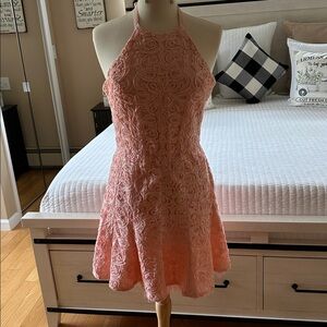 Elegant Pink laceHalter Dress
